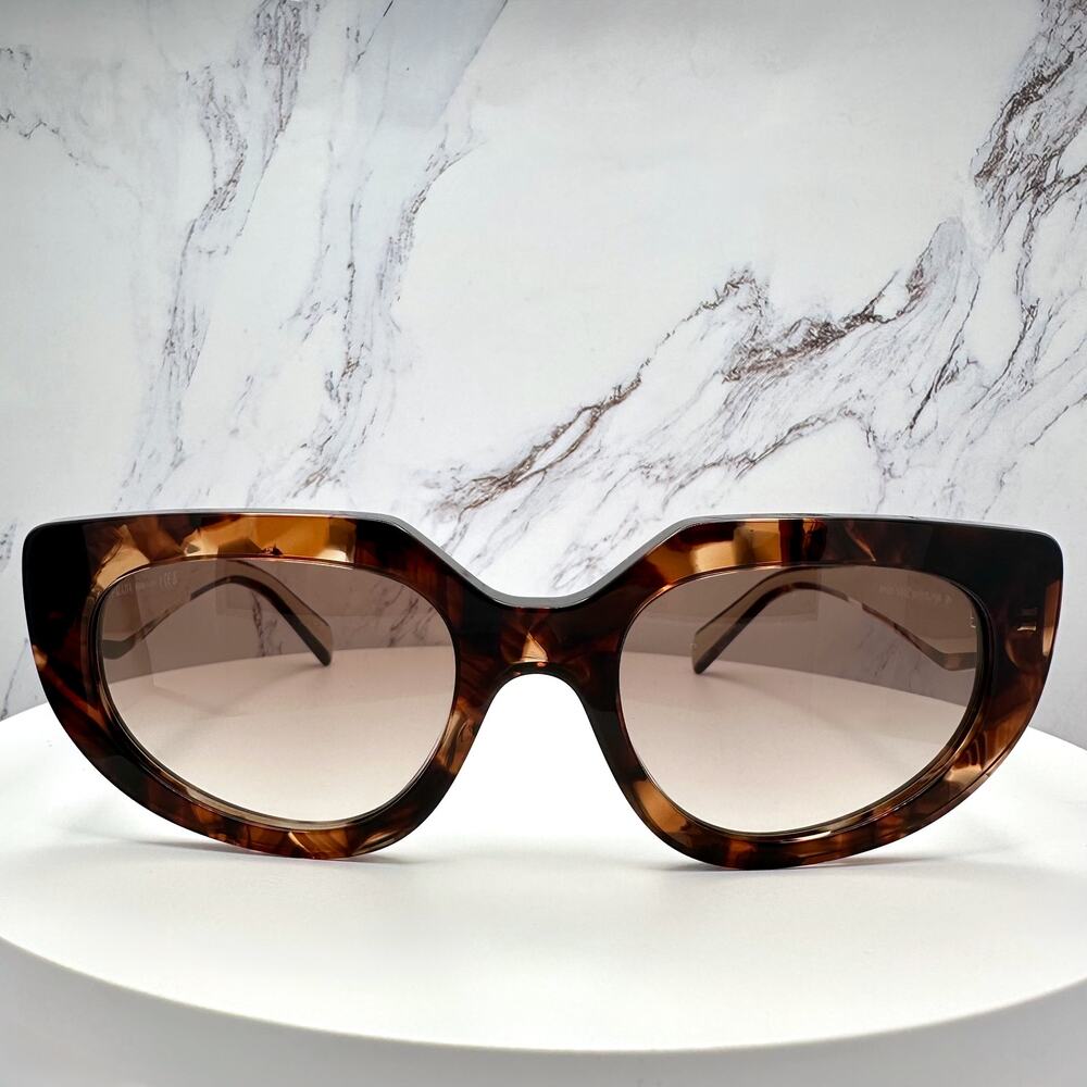 NEW PRADA Sunglasses Brown Tortoise Caramel Gold Symbole Oval Cat Eye Womens - Picture 2 of 16